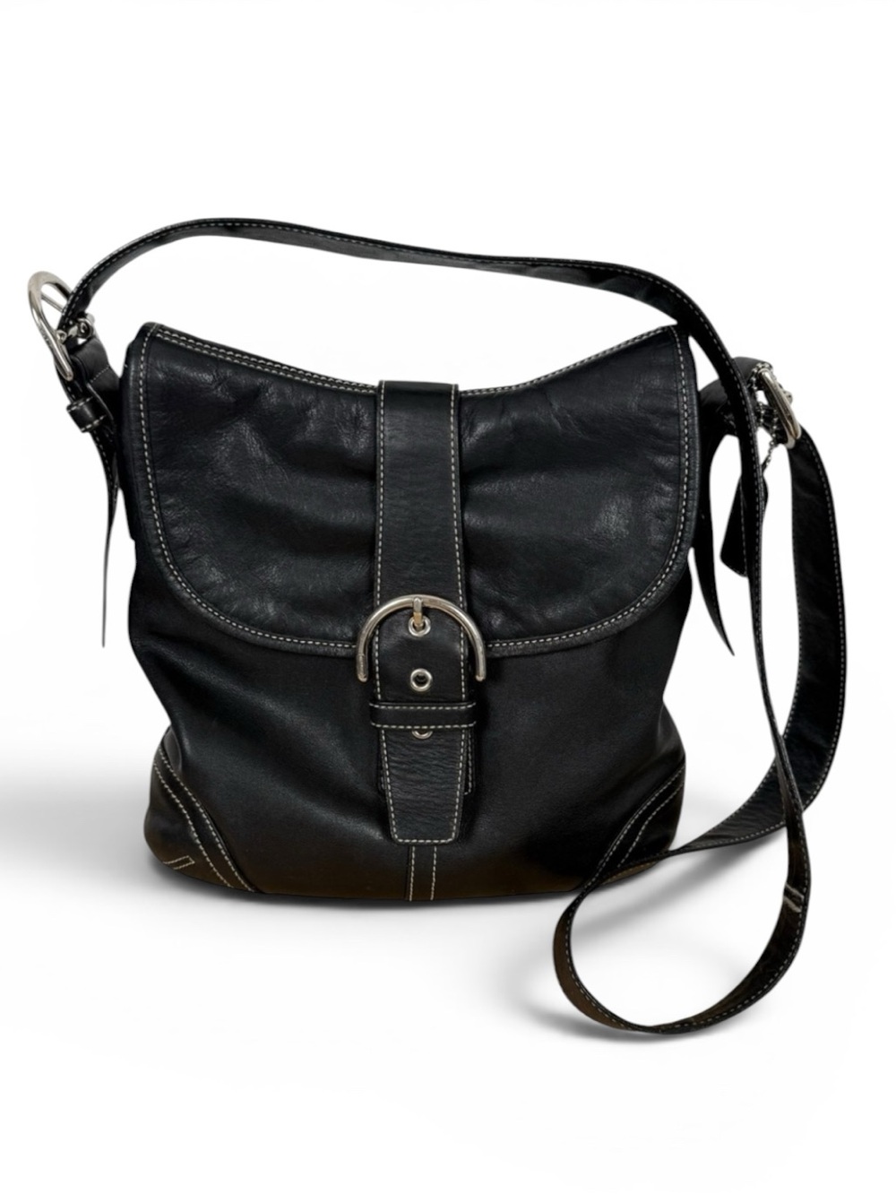 Vintage Coach Y2K 2004 Soho Black Leather Buckle Flap Shoulder Bag – Style 9480